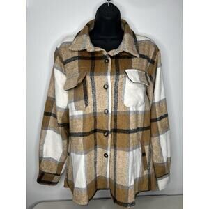 NWT Blue B Collection Women's Brown Plaid Collared Jacket Women’s Size Medium